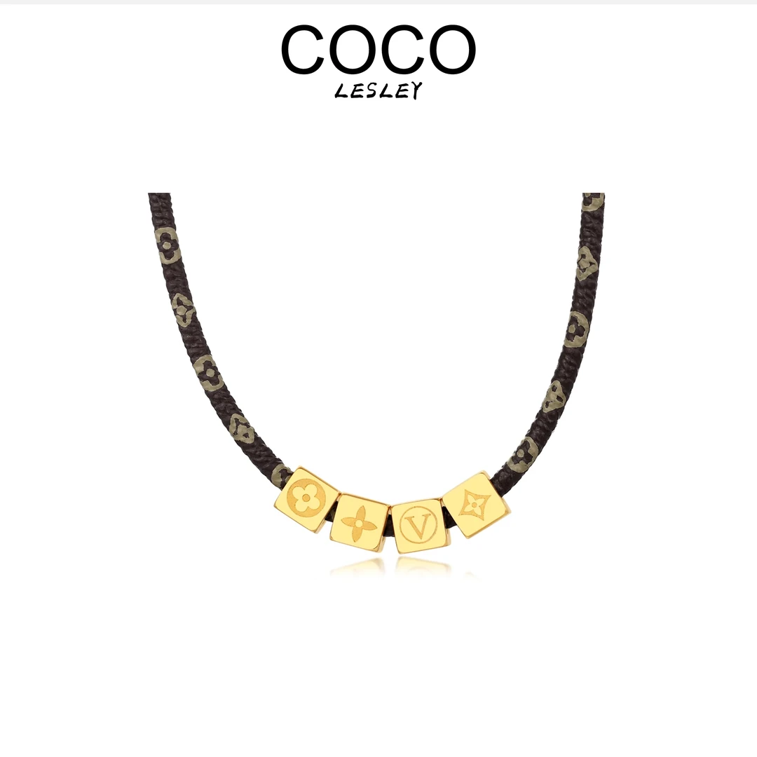 AIYO新款时尚方块吊坠金色流苏锁骨链