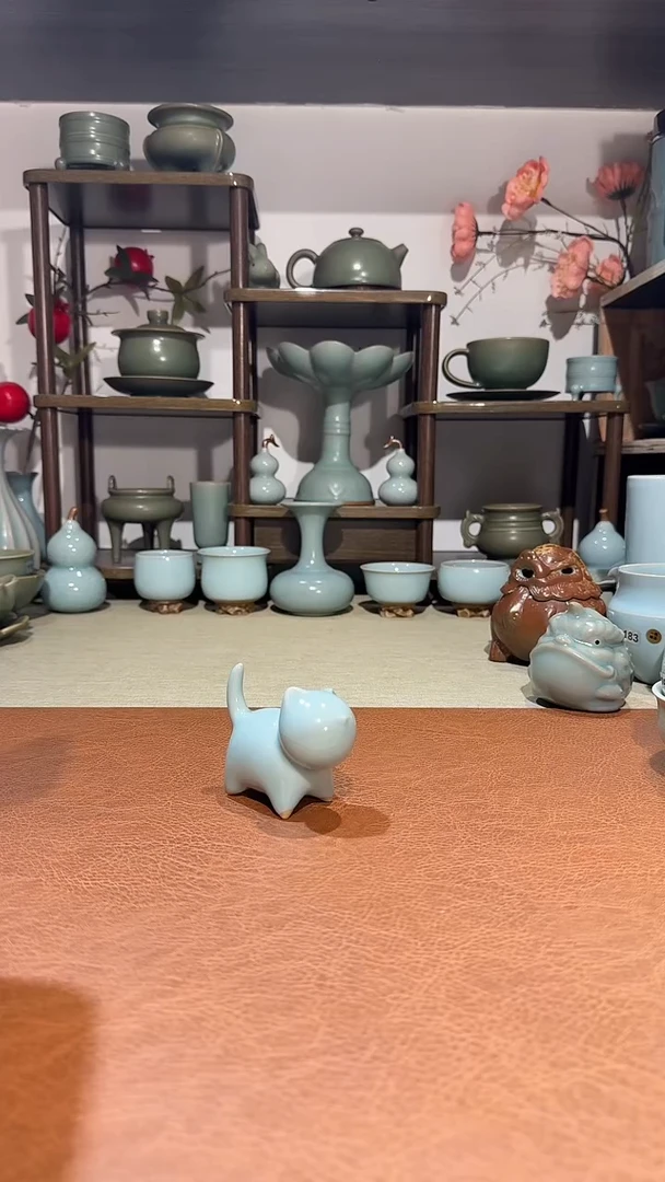 摆件瓷小猫咪 茶宠笔架镇纸手把件 仿古釉一级精品