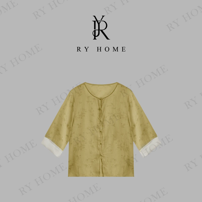【容雨RYHOME】100苎麻+拼袖花纹7分袖外套252W2256