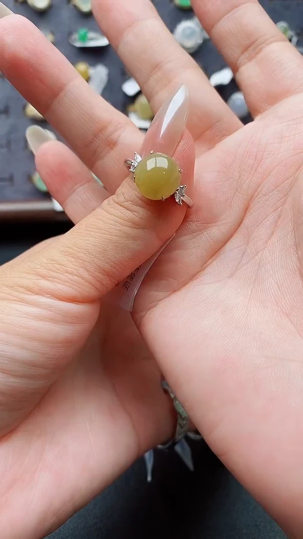 银S925镶嵌戒指翡翠天然A货翡翠