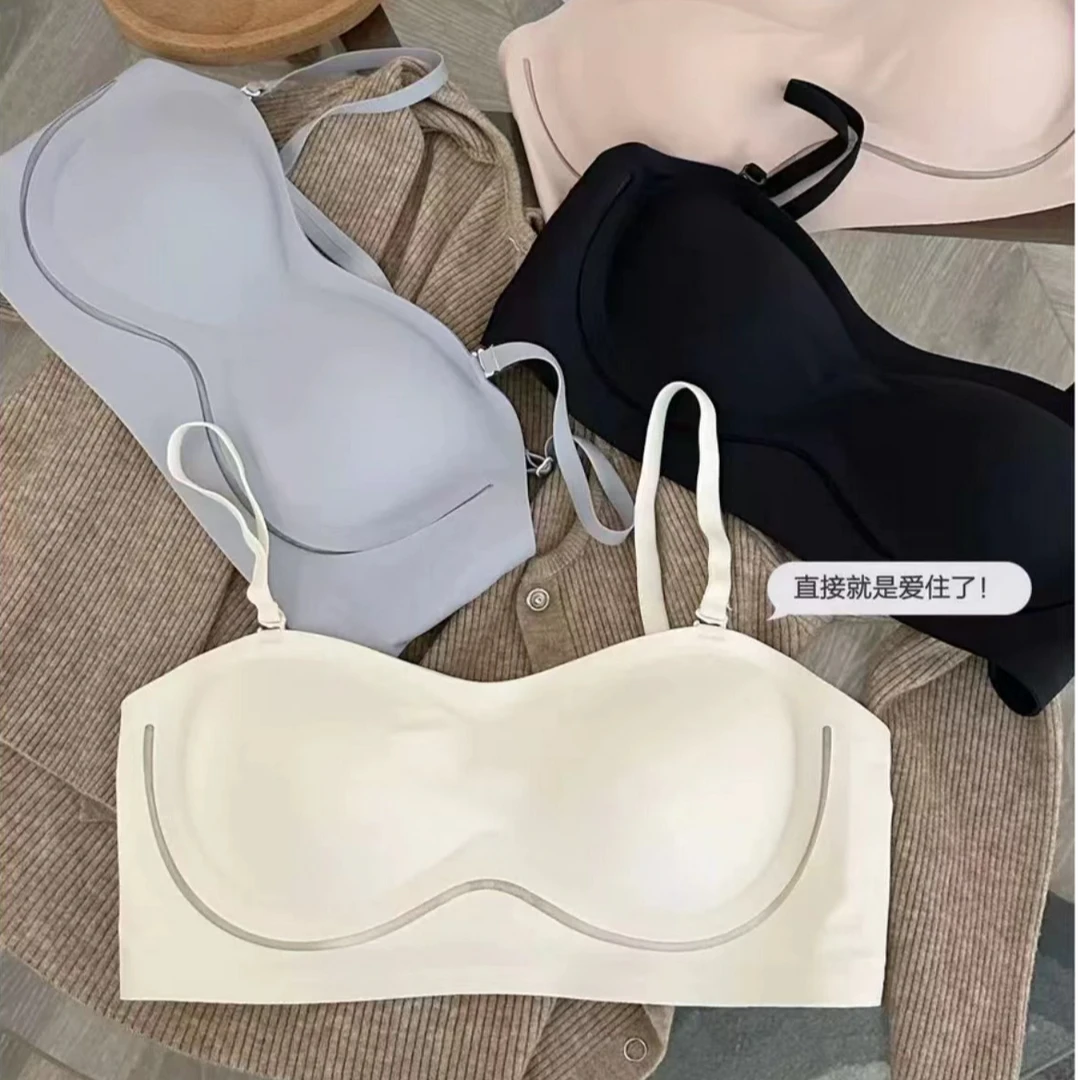 MANNIY-漫画胸乳胶外扩型防滑抹胸无痕小胸聚拢加厚显大抹胸