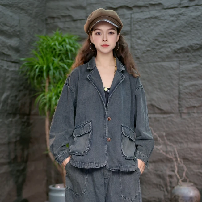 【百搭款牛仔外套】长袖2025新款大码女装复古小西装短外套上衣