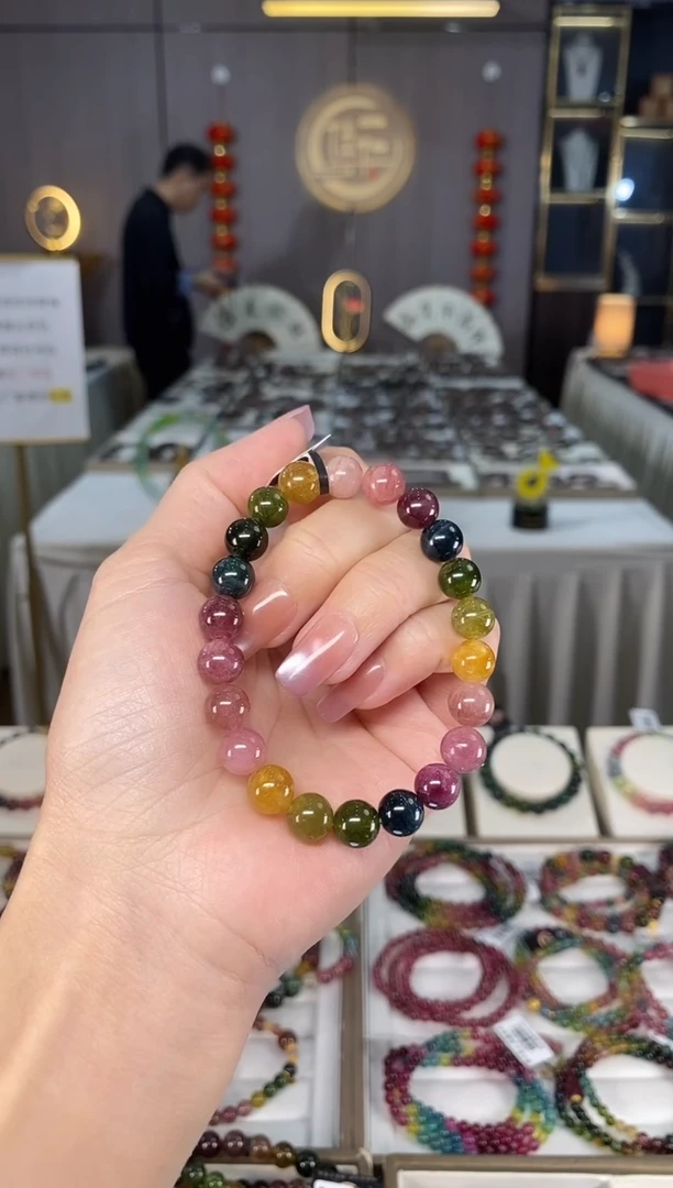 未镶嵌老矿碧玺彩虹单圈手串8mm+碧玺hon多样性发货一条