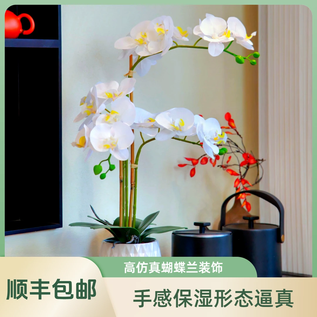 【顺丰包邮】带花盆高仿真设计大花蝴蝶兰盆栽客厅玄关电视柜