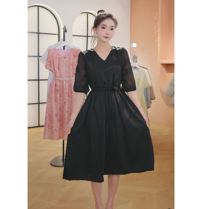 L782时尚洋气连衣裙春季新款连衣裙宽松气质显瘦拼接七分袖裙子