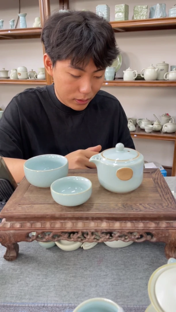 瓷片天青釉贝壳釉圆光快客微瑕