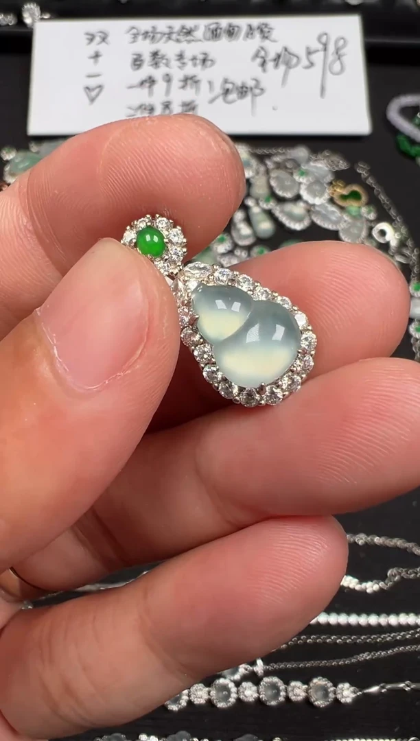 吊坠(不含链)银S925镶嵌翡翠葫芦