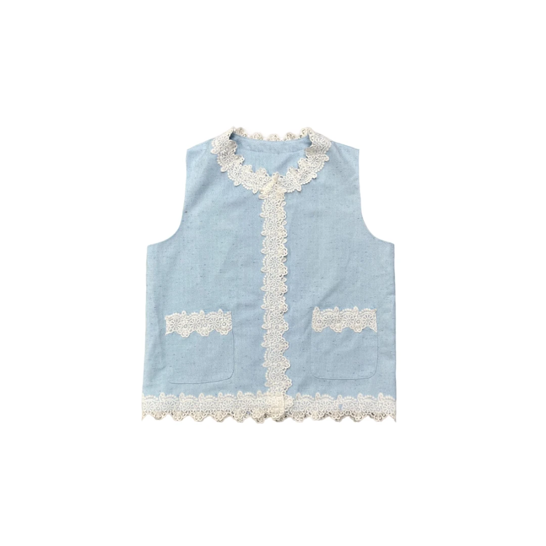 深圳大码女装韩版宽松蕾丝拼接小香风马甲显瘦百搭马甲（AZ719）