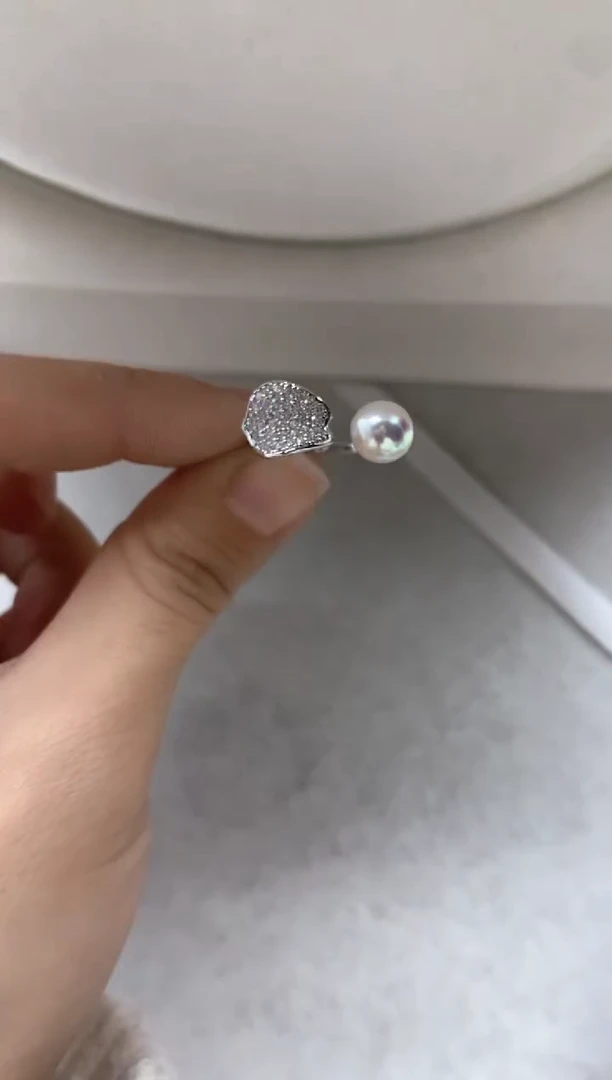 银S925镶嵌戒圈海水珍珠戒指