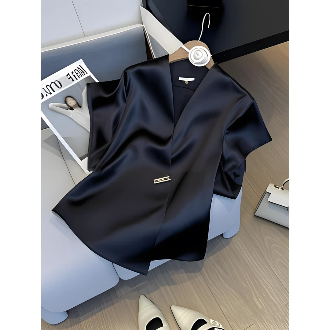 法式复古气质不规则别致衬衫女2025夏新款洋气百搭显瘦高级感上衣