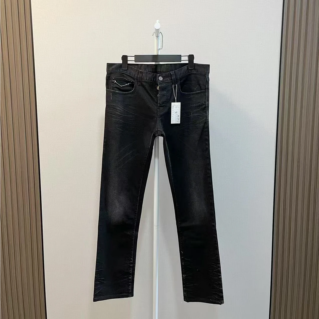 99新 GUCCI/古驰 /水洗黑口袋马鞍扣背后红绿条纹牛仔裤/尺码34