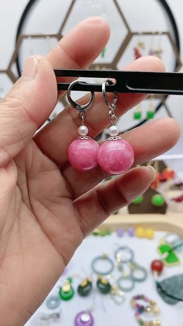 未镶嵌菱锰矿（红纹石）耳饰175