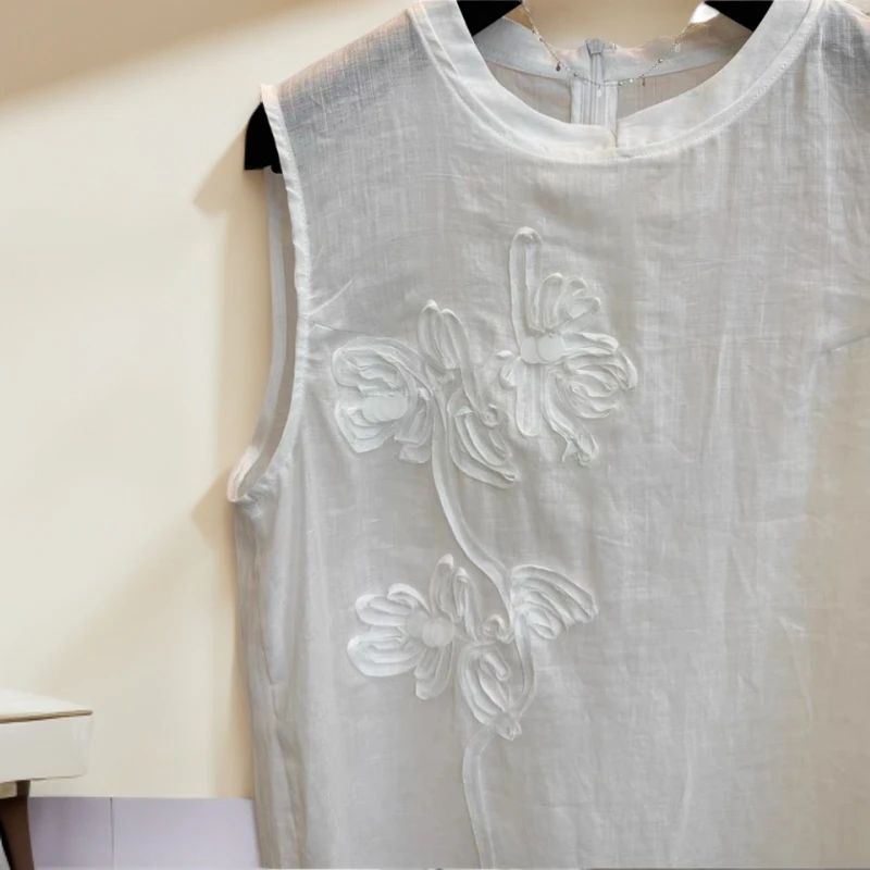 「芍药花背心」2025夏季新款圆领无袖背心侧开叉衬衫宽松新中式上衣