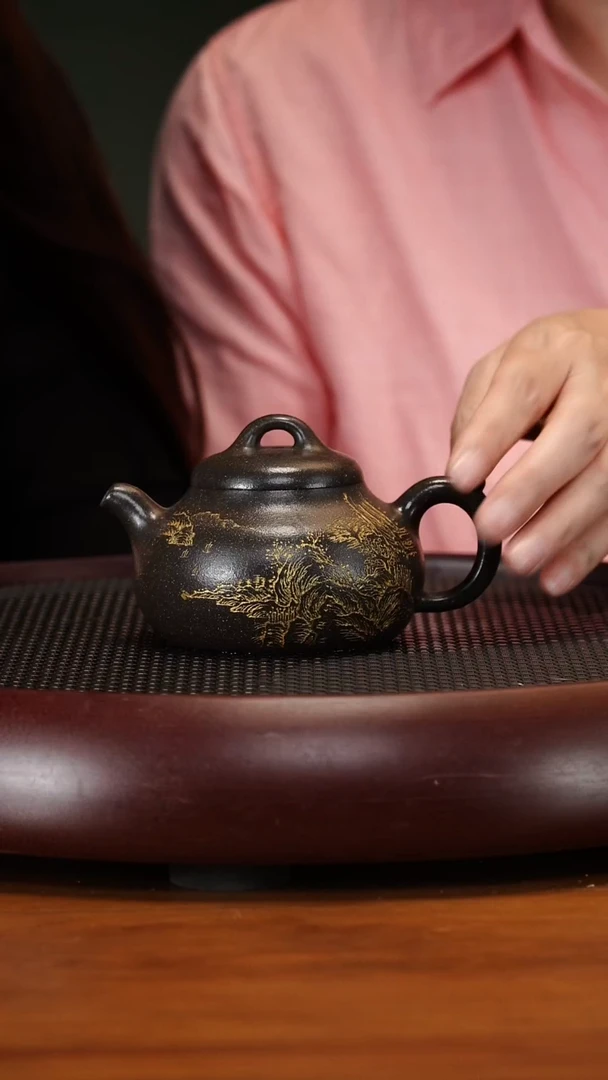 茶壶紫砂5-4ZXJ静山大彬金砂220cc