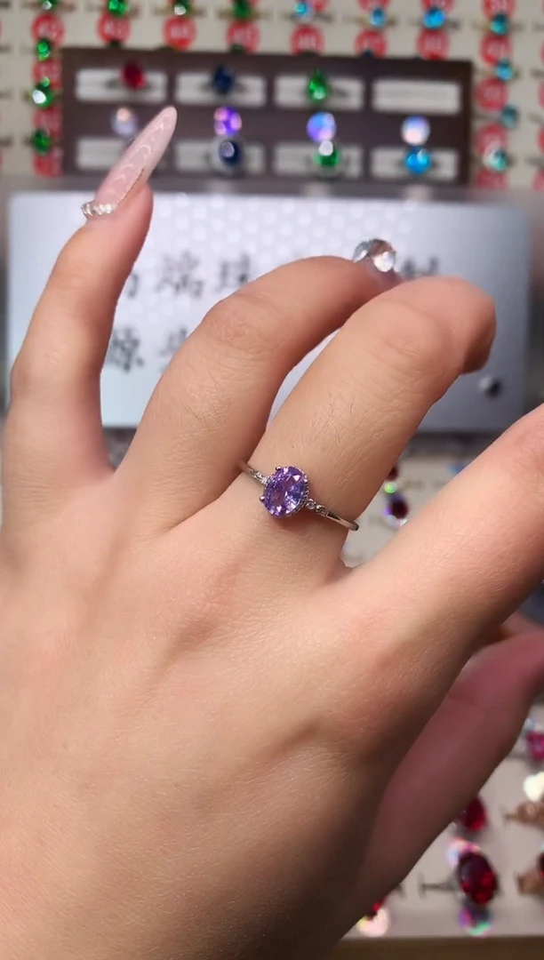 银S925镶嵌戒指紫色碧玺5*7 浅紫 银托