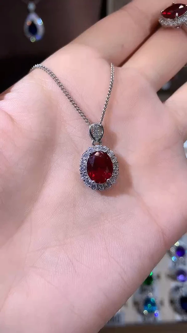 吊坠(赠链)银S925镶嵌红宝石810酒红