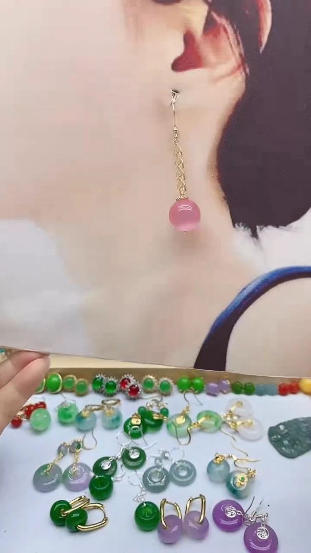 14K金镶嵌变石猫眼耳饰117