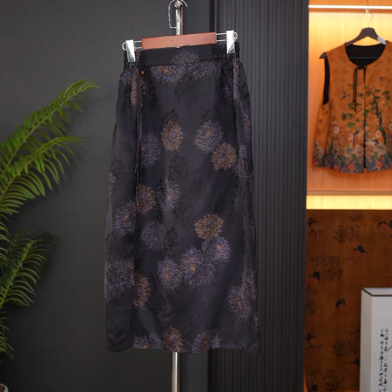 【山居秋暝】新中式国风印花设计典雅半身裙0314