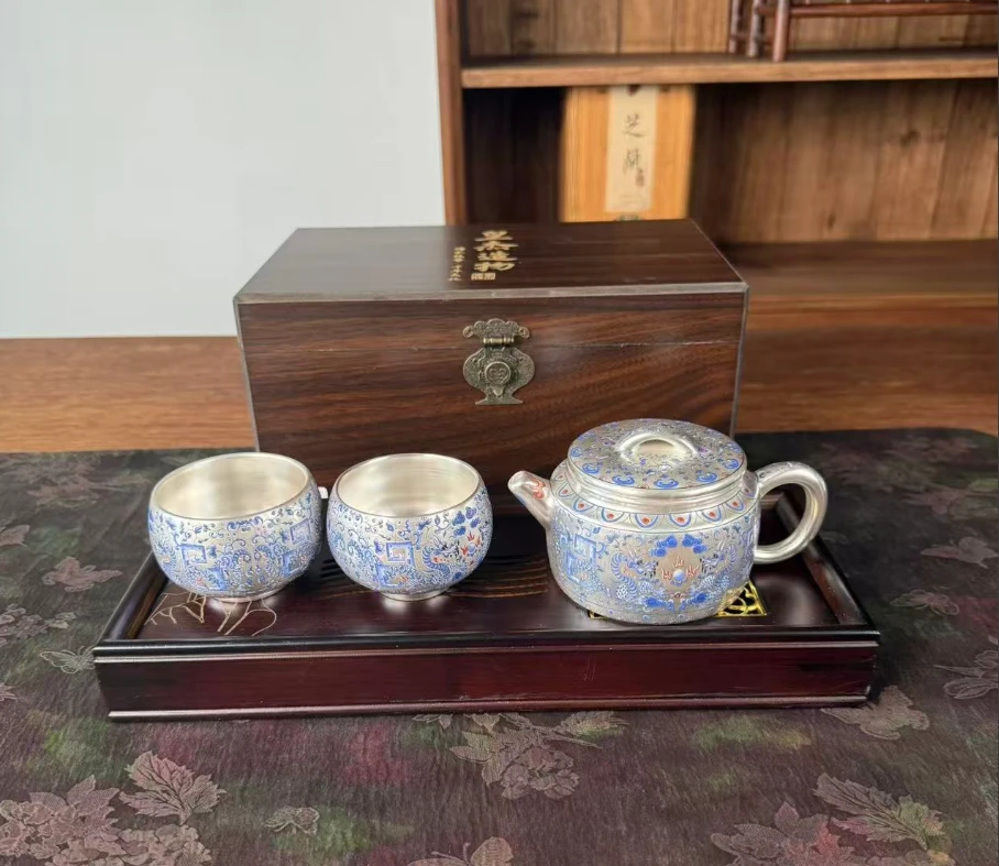 鎏银茶具套装礼盒一壶两杯MC121