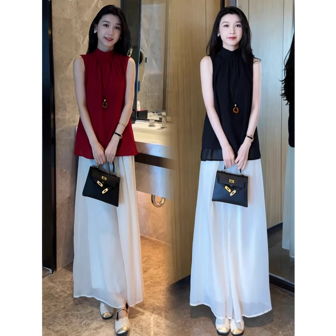 夏季新款洋气宽松遮肉2025一整套显瘦减龄设计感百搭无袖上衣套装