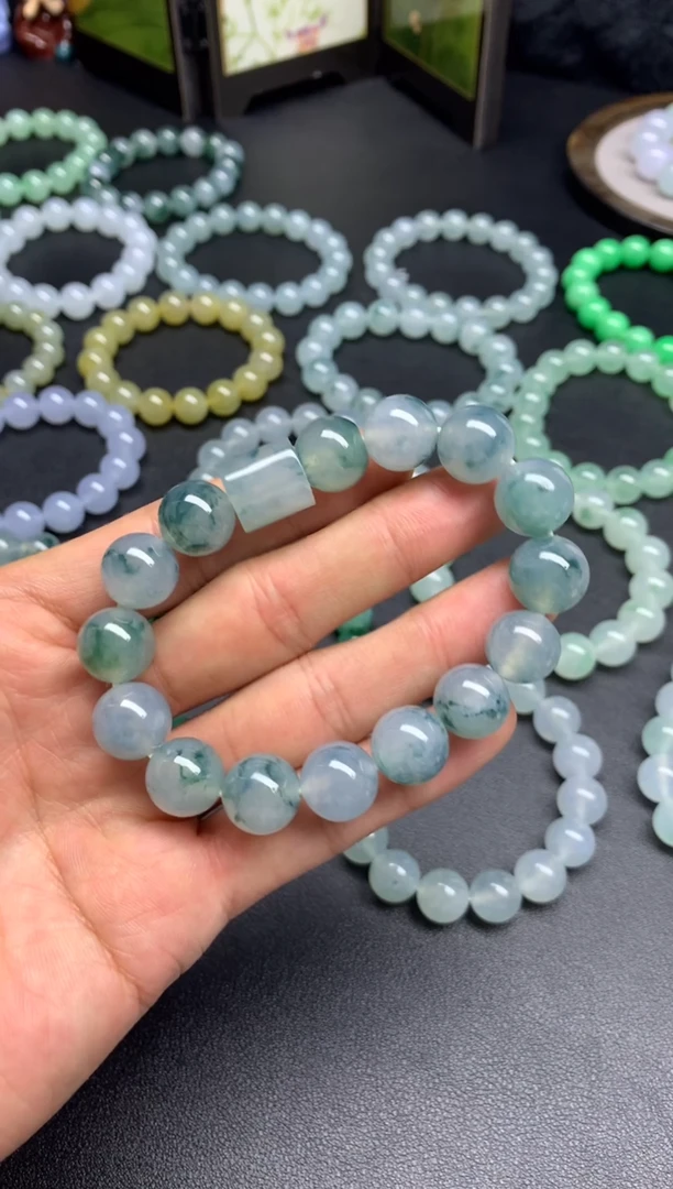未镶嵌手链翡翠天然缅甸翡翠A货冰飘花手串卡12.8mm