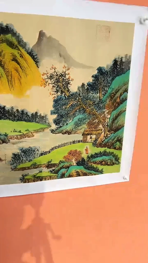 国画张巨富 溪山行旅斗方