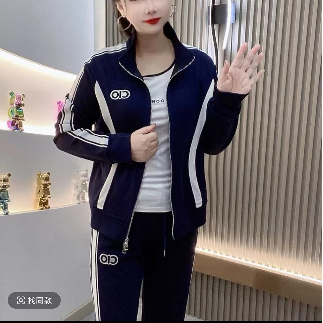 艳姐专属25早春新款运动三件套休闲时尚百搭个性大码女装宽松显瘦