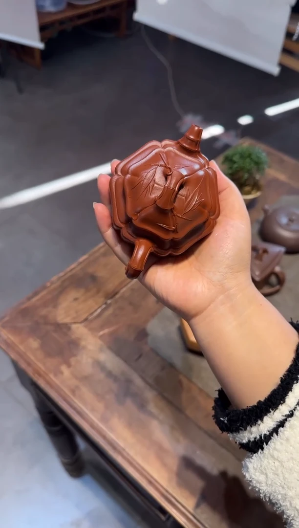 茶壶紫砂清***月六方海棠双线竹鼓