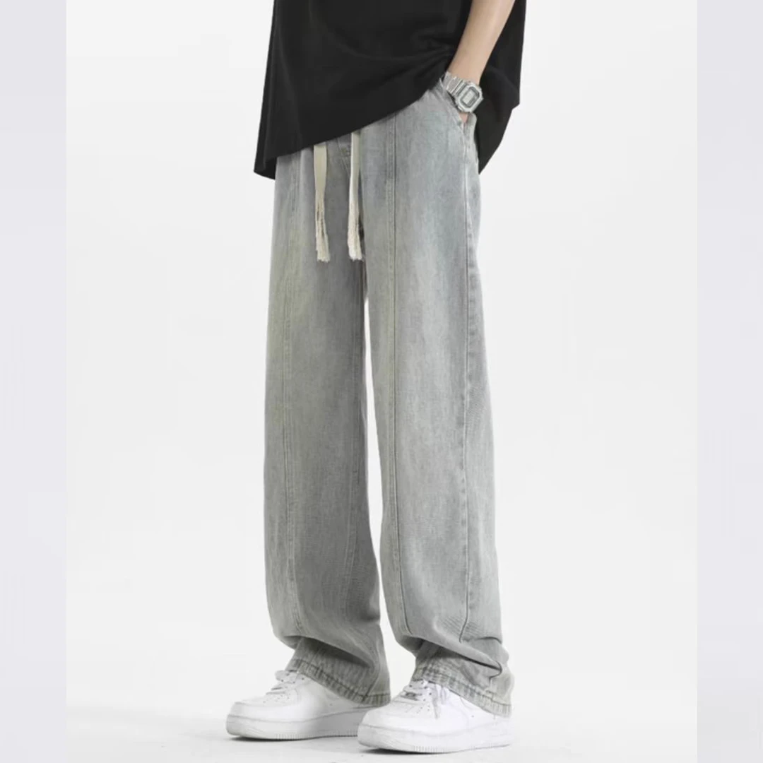 牛仔裤男款春季美式高街渐变潮牌裤子宽松直筒阔腿休闲裤子复古