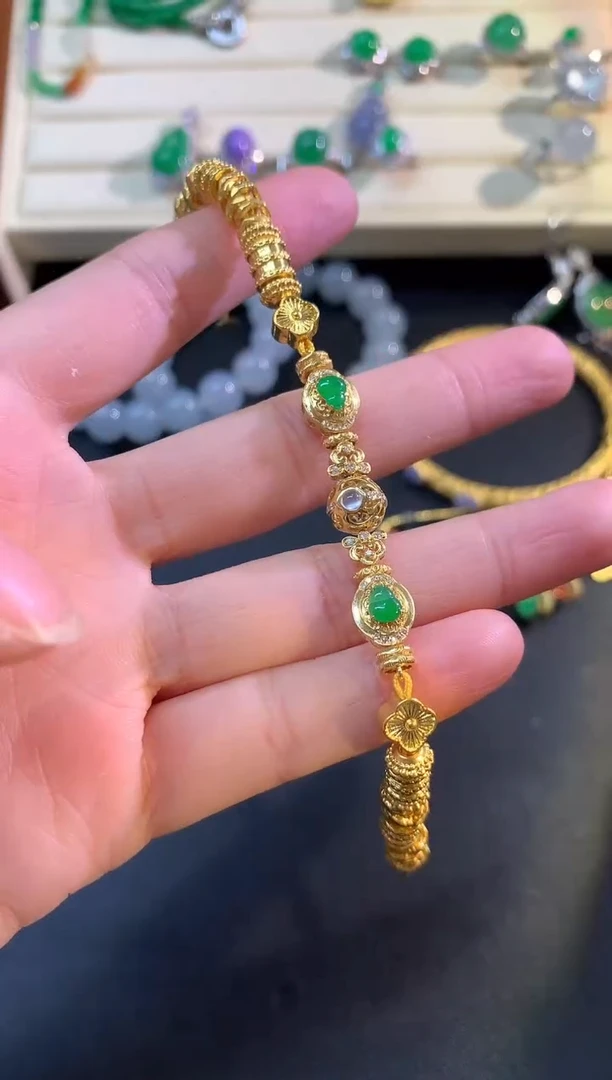 足金镶嵌手串翡翠手串|9800