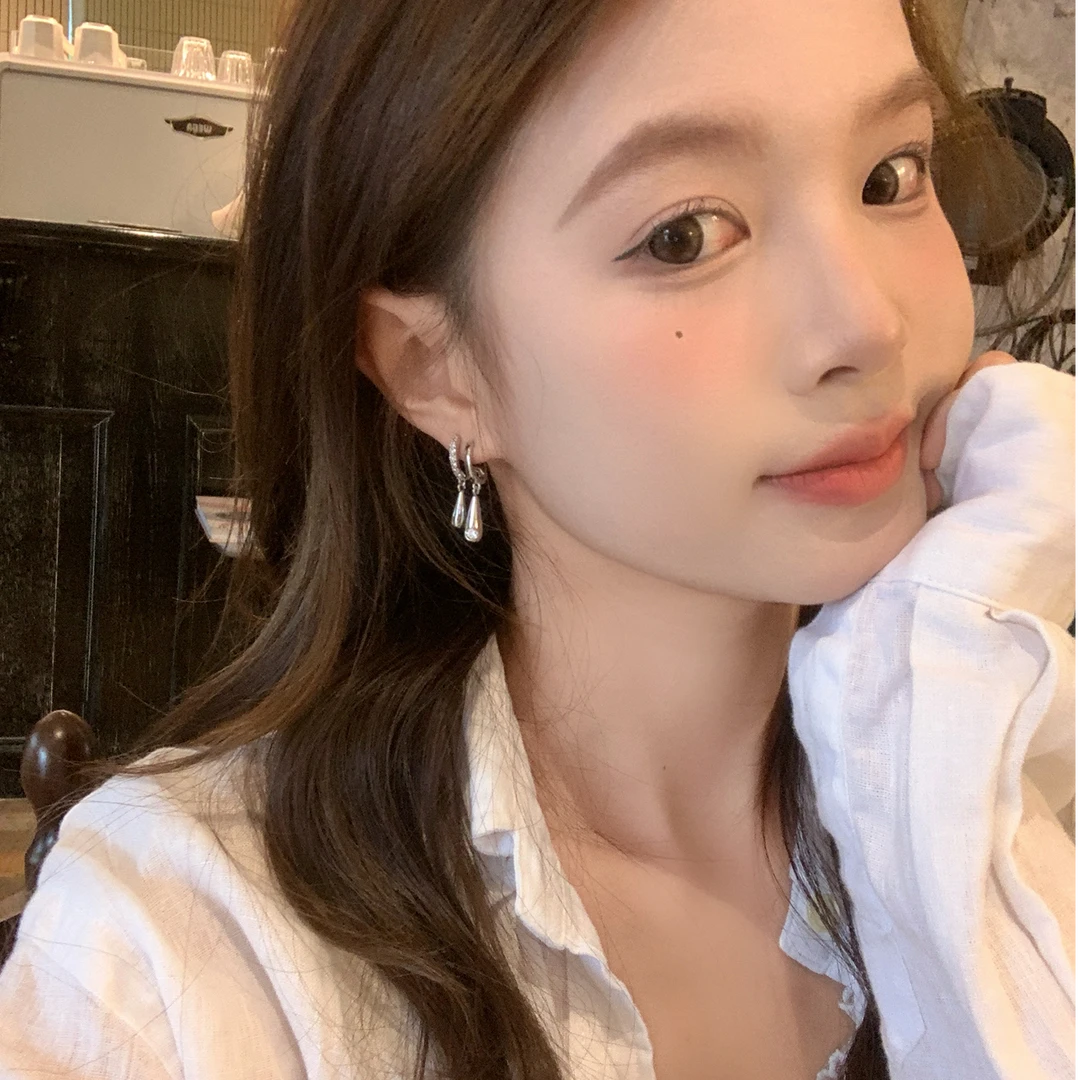 铜合金耳饰 冷淡风银色几何水滴耳环2025新款小众设计日常耳饰女