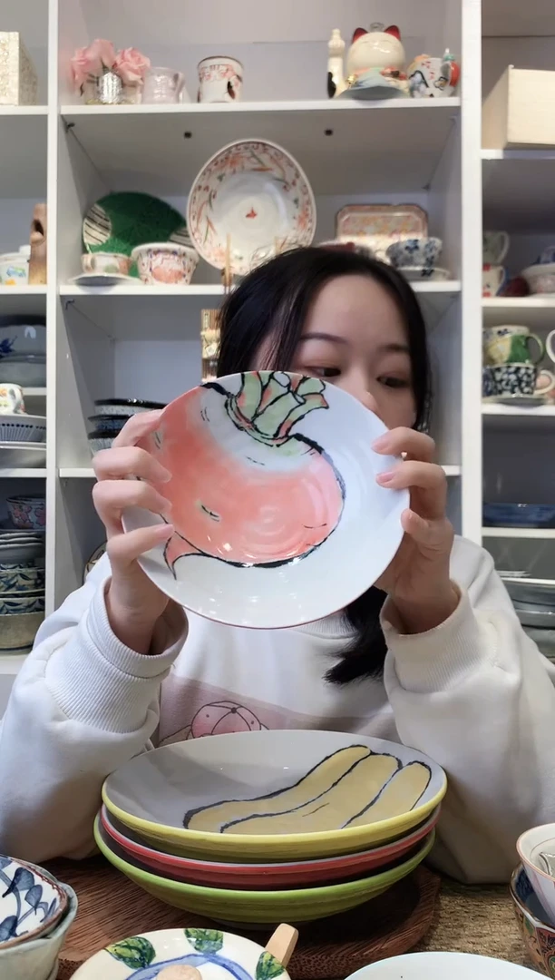 陶瓷美浓烧红萝卜小深盘17cm