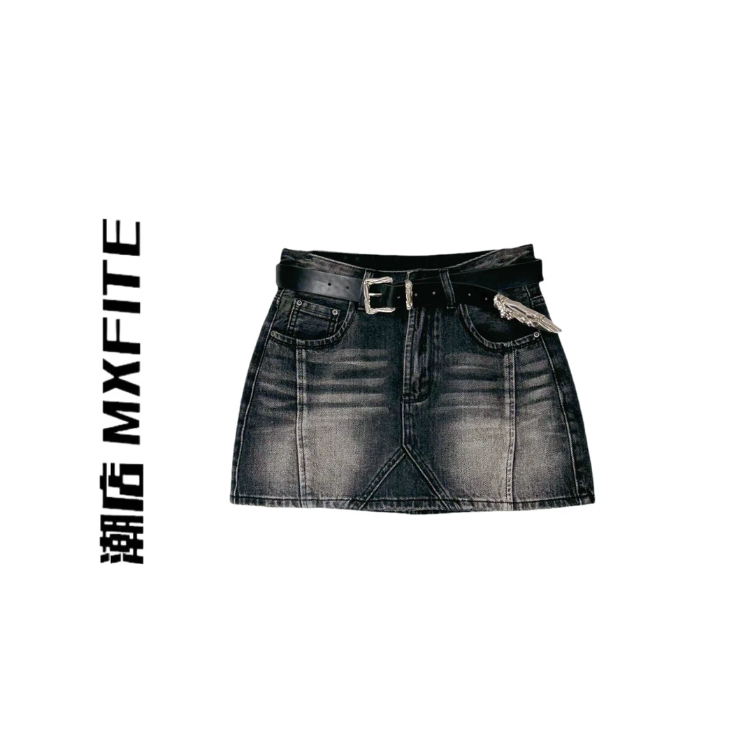 MXFITE潮店春季新款复古洗水时尚休闲牛仔半身裙裙子（ANY1252）