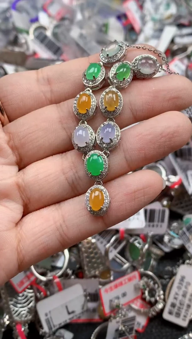 银S925镶嵌戒指翡翠天然A货缅甸翡翠