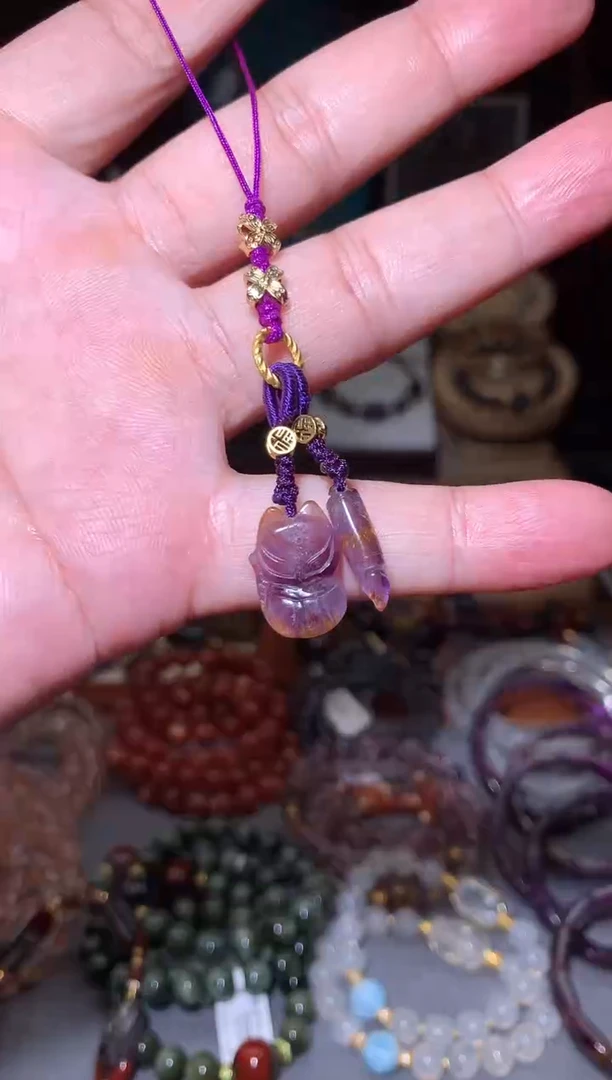 水晶珠宝半成品未镶嵌极光大头狐文昌笔，多样性发