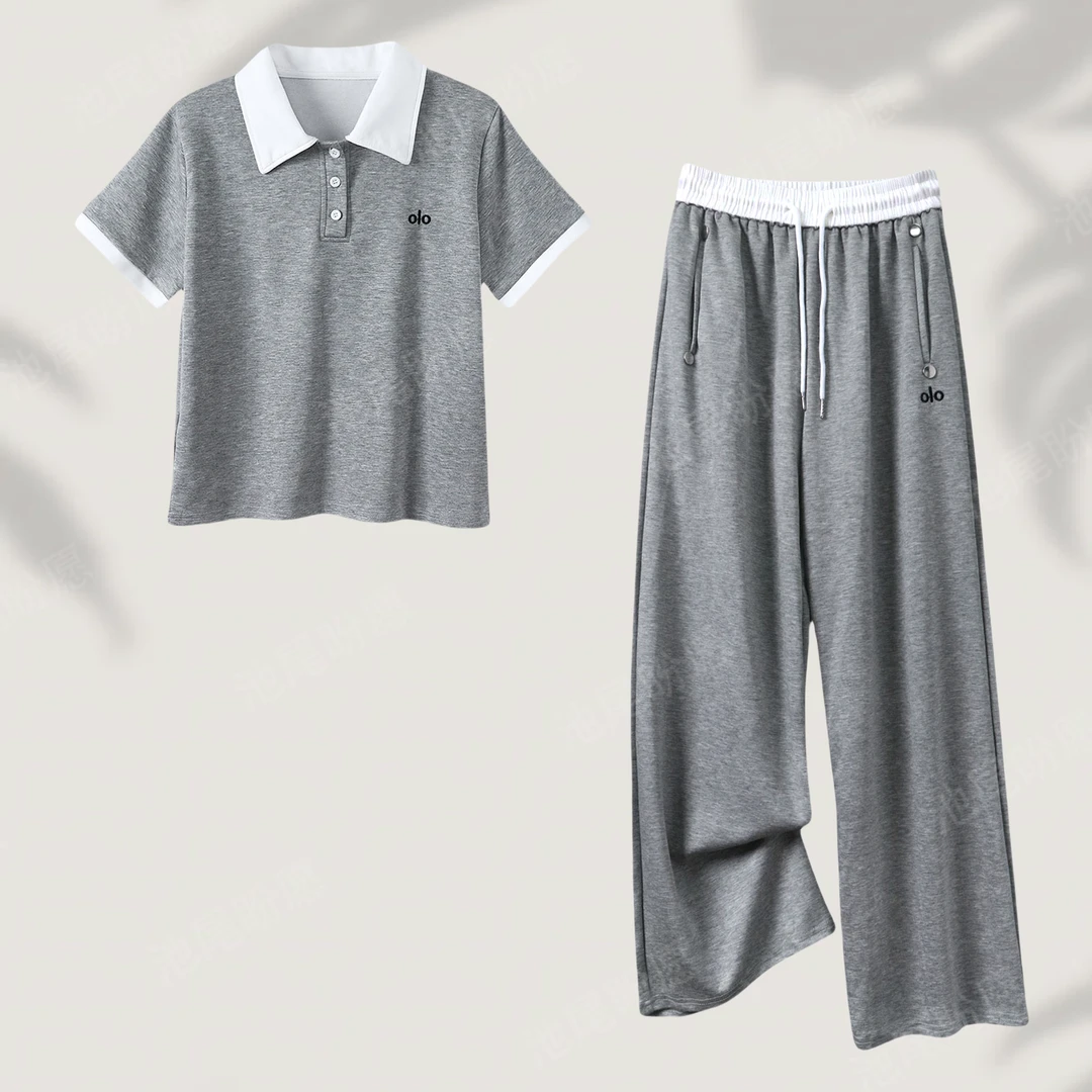 气质套装两件套百搭POLO上衣套装女时尚刺绣休闲长裤2025夏季新款