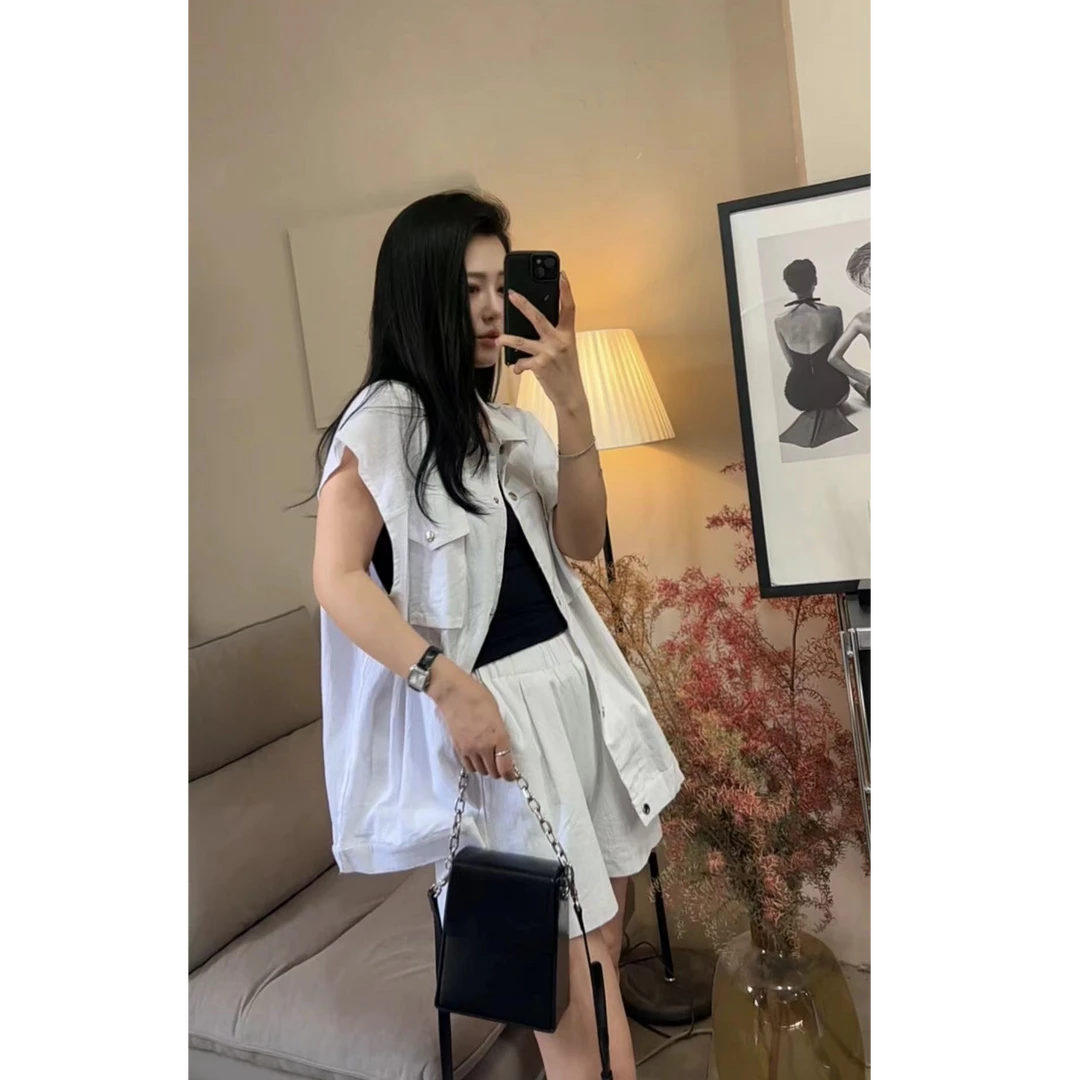 夏季新款气质工装风马甲短裤套装女时尚潮流设计师款两件套