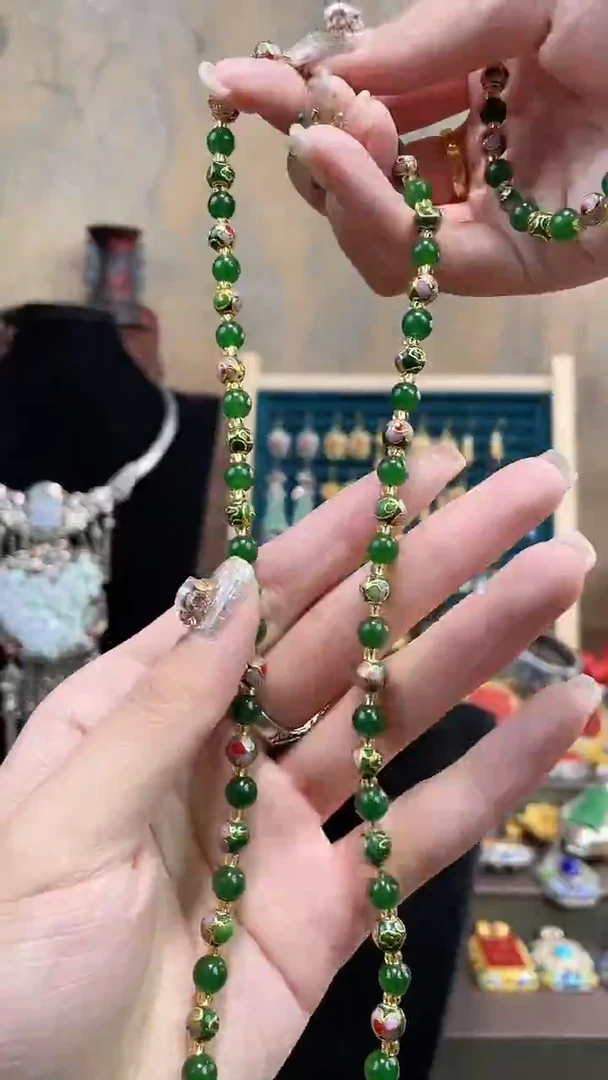 非遗手工景泰蓝0.6项链绿色