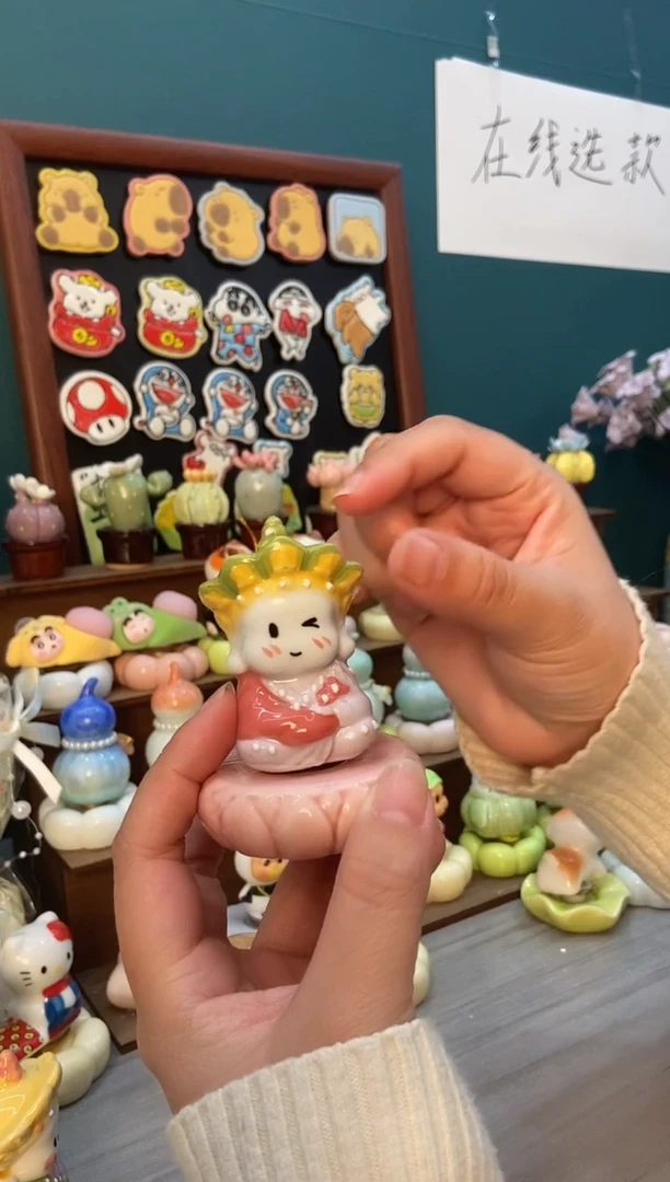 摆件陶粉色无语佛