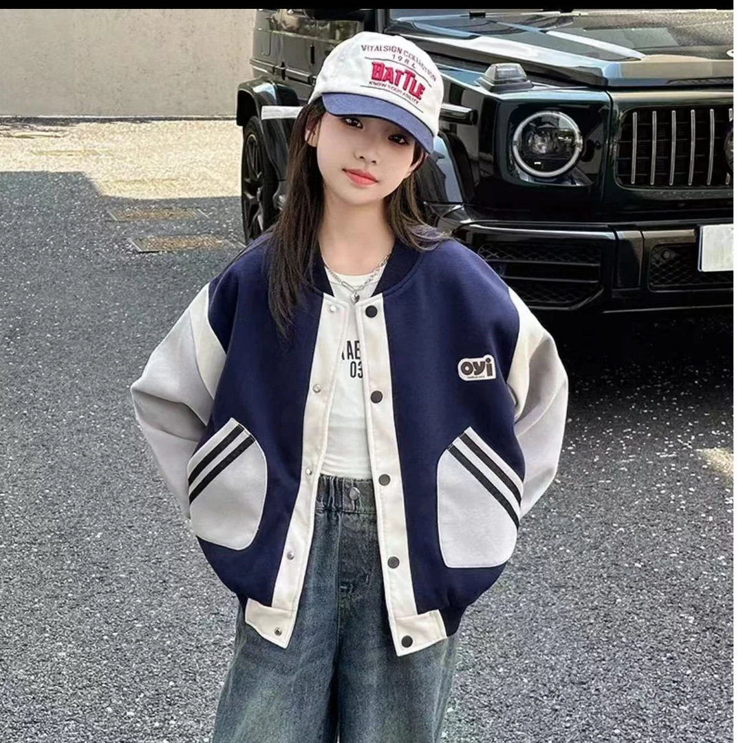 2025春秋儿童男女同款大口袋棒球服女童男童宽松