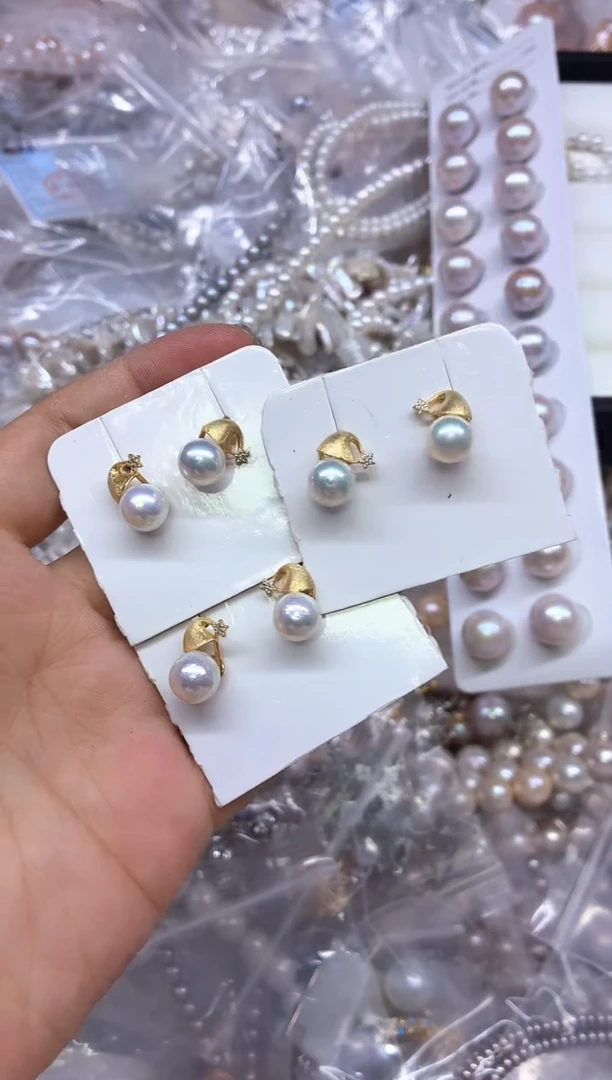银S925镶嵌淡水珍珠耳饰多样性发其一，非无暇