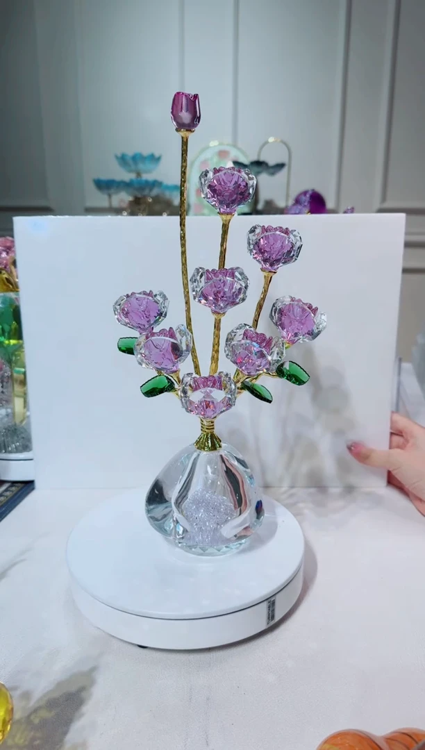 手工艺品琉璃9头紫色玫瑰花摆件