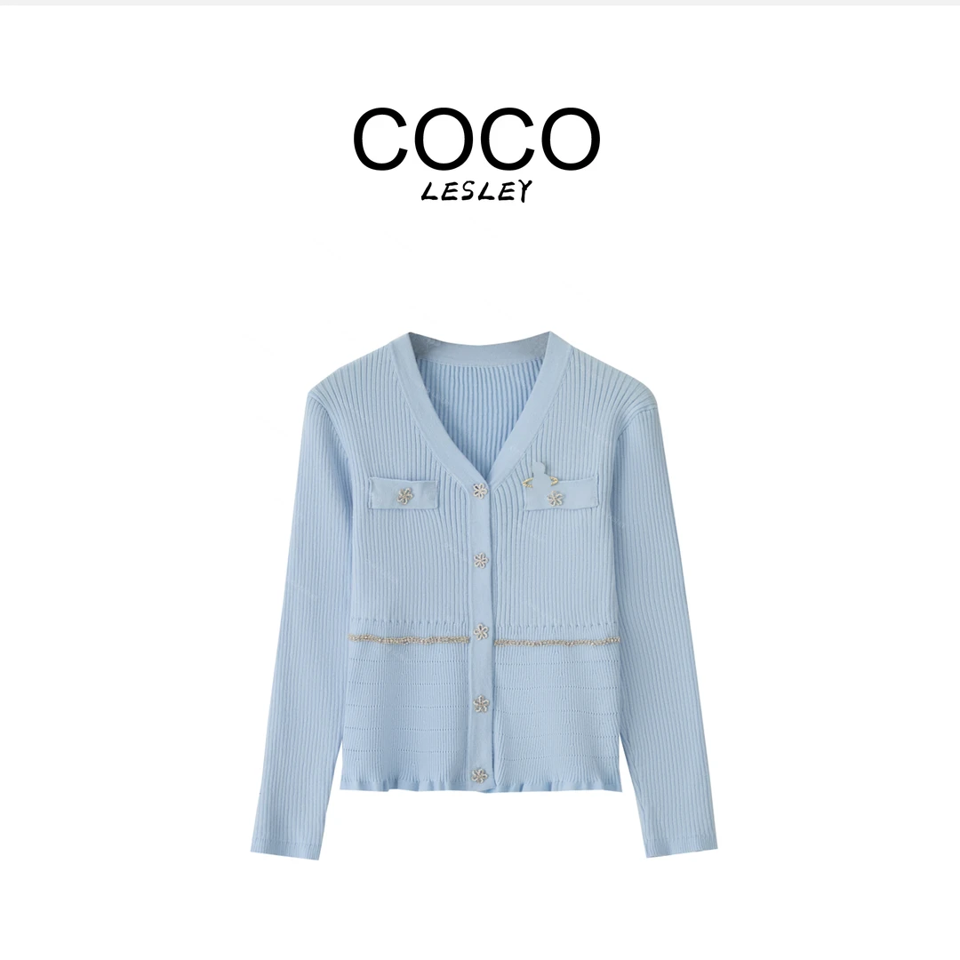 【COCO LESLEY】羊毛土星小标V领针织毛衣开衫msl758