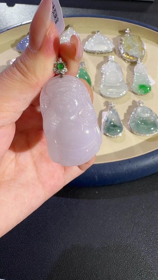 吊坠(不含链)18K金镶嵌翡翠【源头工厂】钻石镶嵌