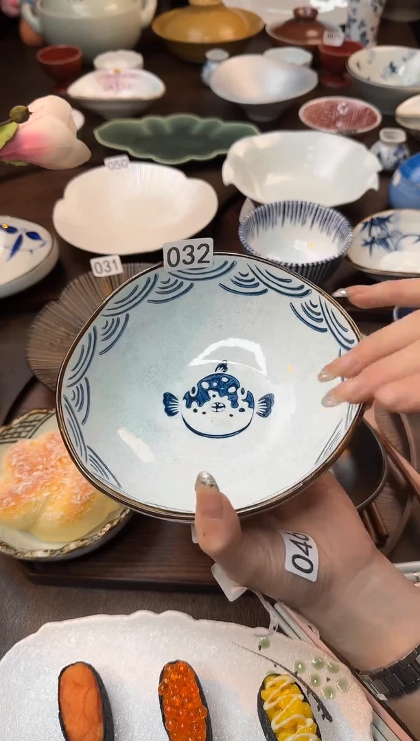 瓷海浪福鱼手捏碗