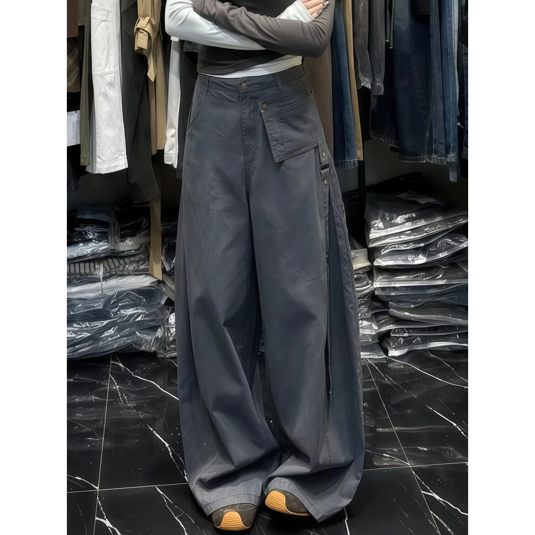 美式复古cleanfit廓形设计感弯刀工装裤女秋季宽松简约休闲阔腿裤