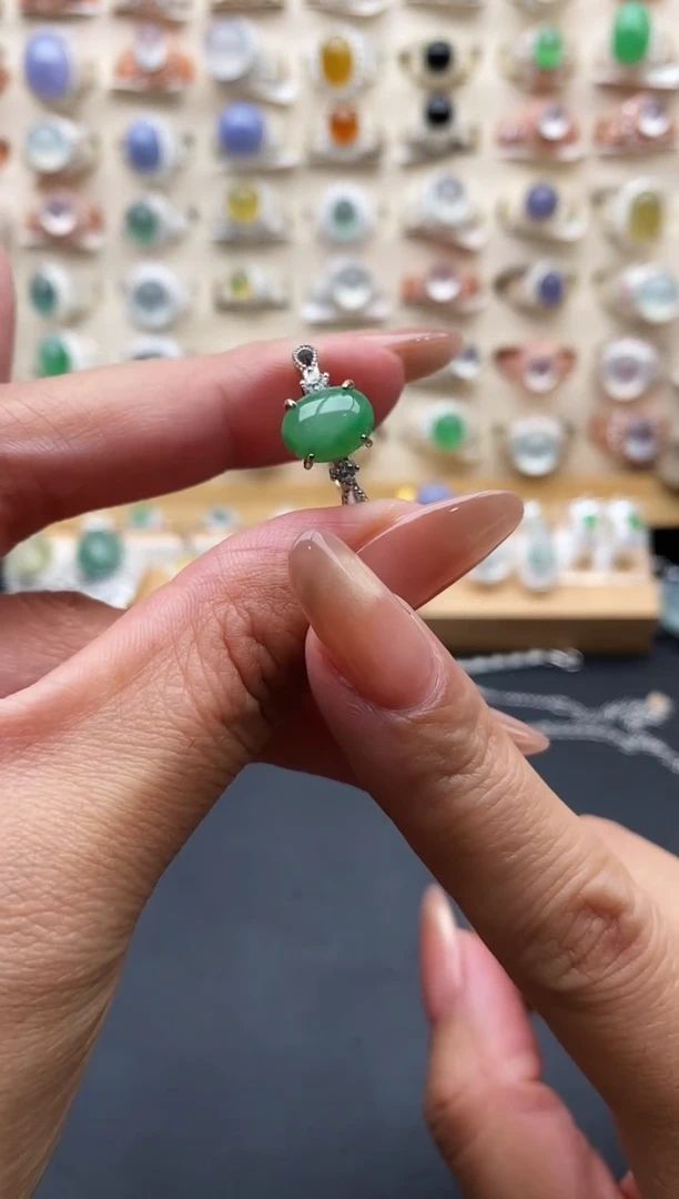 银S925镶嵌戒指翡翠缅甸天然A货翡翠11 1-6