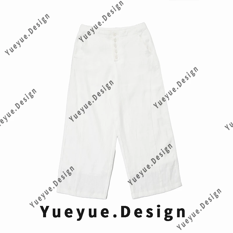 【悦悦专属】夏季慵懒松弛感一排扣亚麻休闲裤Y297