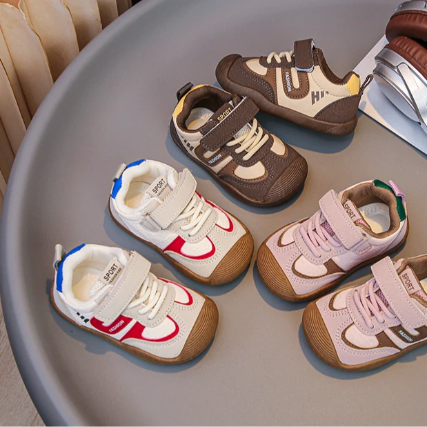 【童丫丫】幼儿学步鞋皮革拼接帆布鞋板鞋透气防滑