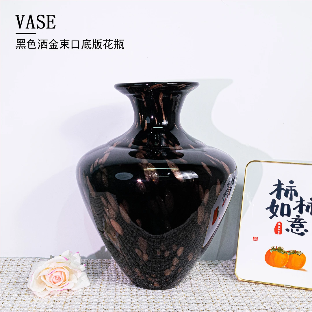 新中式黑色洒金大号落地花瓶插花居家装饰摆件花器J356